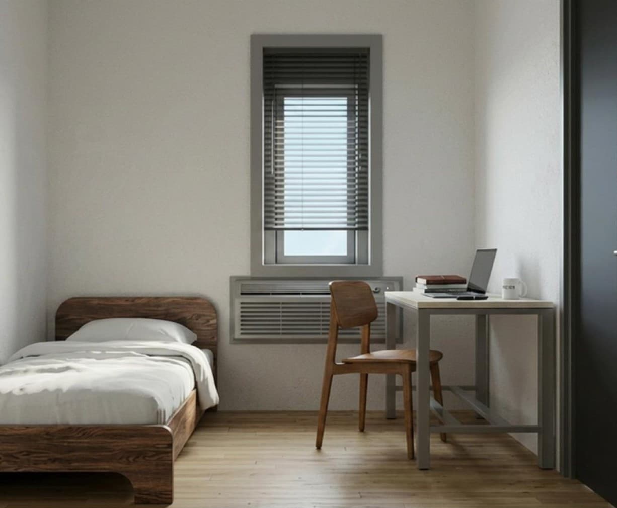 Private bedroom with desk and window