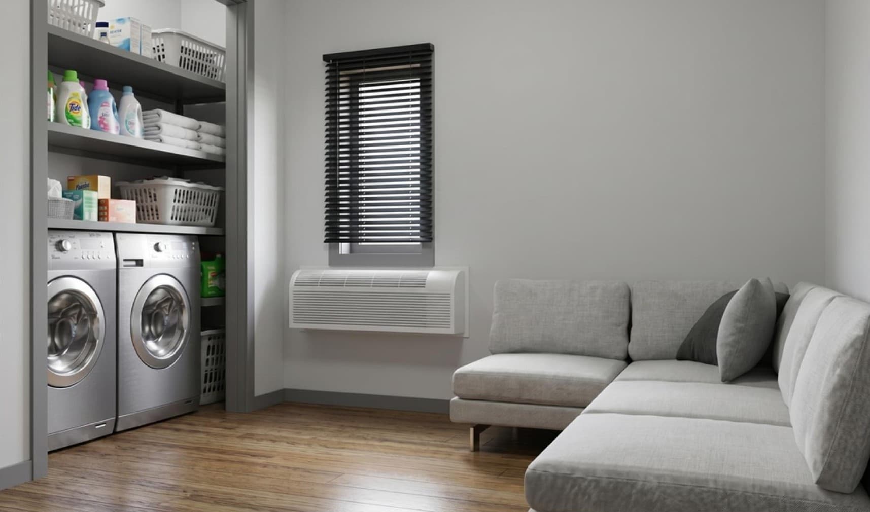 In-unit laundry and living area