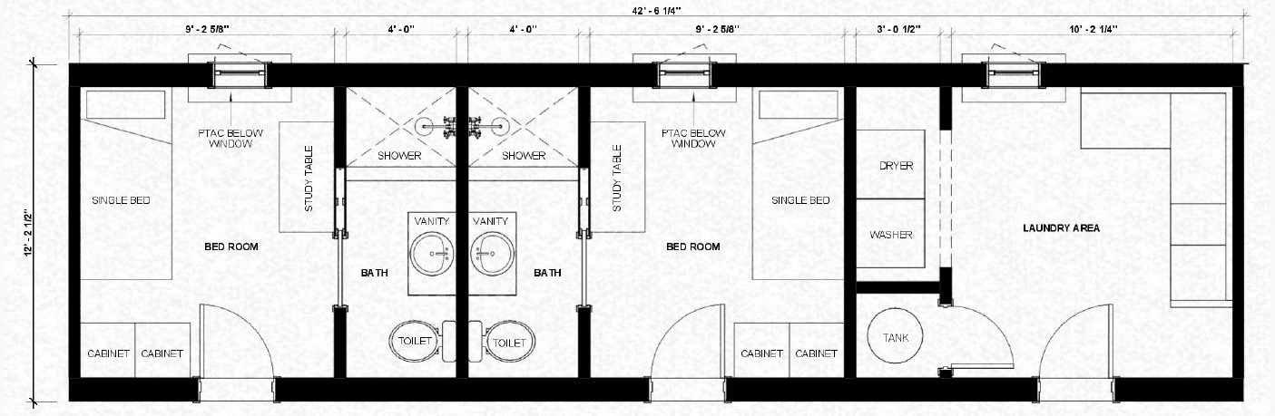 Type B floor plan — 2 bed · 2 bath · laundry